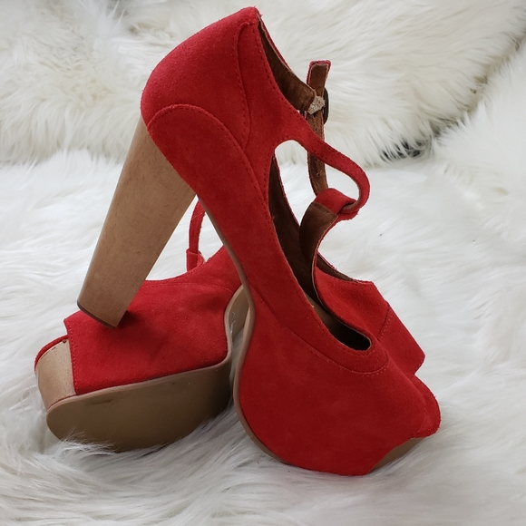 Jeffrey Campbell Shoes - Jeffrey Campbell Red Suede Thick Pumps size 8